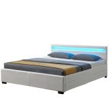 Polstrovaná postel 140x200cm bílá s úložným prostorem + LED osvětlení