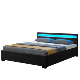 Polstrovaná postel 140x200cm černá s úložným prostorem + LED osvětlením