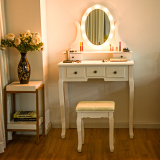 Toaletní stolek se zrcadlem bílý se stoličkou a osvětlením